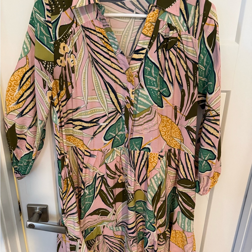 Tropical Print Long Sleeve Dress